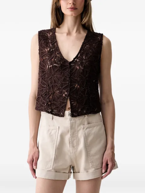 Haveone floral-lace V-neck top Brown LNOQ020