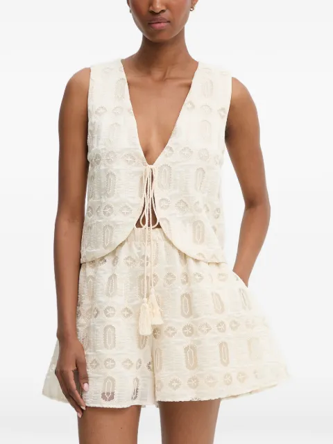 Haveone embroidered tie-fastening top Neutrals LMAQ019
