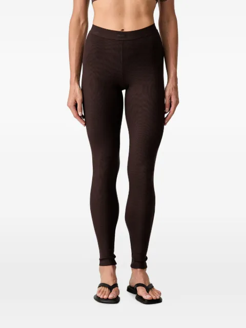 GUESS USA ribbed-knit logo-patch leggings Brown V6YB23K4666