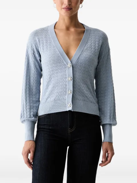GUESS USA pointelle-knit crystal-embellished cardigan Blue W6YR14Z0955