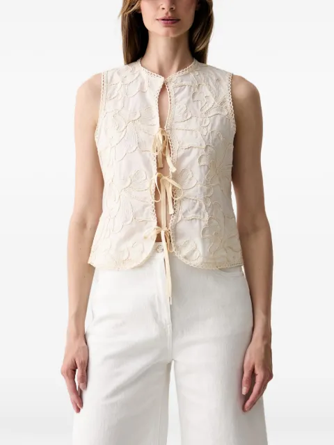 Haveone floral-embroidered tie-fastening tank top Neutrals LSOQ013