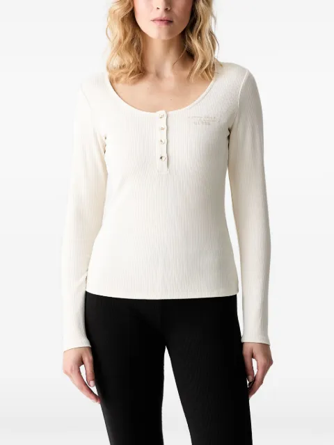 GUESS USA ribbed-knit henley top Neutrals W6YP60K5318