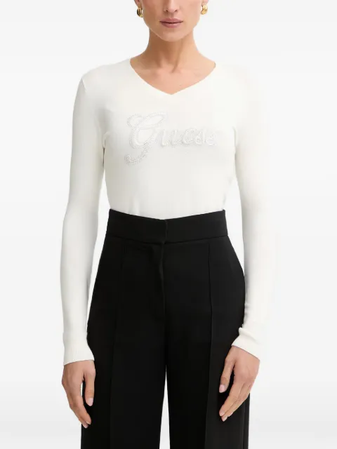 GUESS USA embellished V-neck sweater White W6YR29Z0977