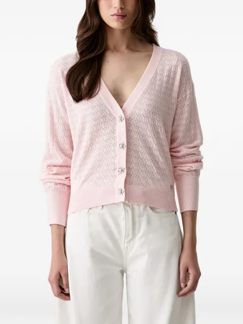 GUESS USA pointelle-knit flower-button cardigan Pink W6YR14Z0955