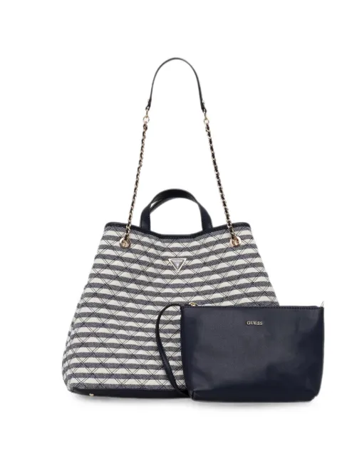 GUESS USA Giully striped diamond-quilted tote bag White HWAG9673290