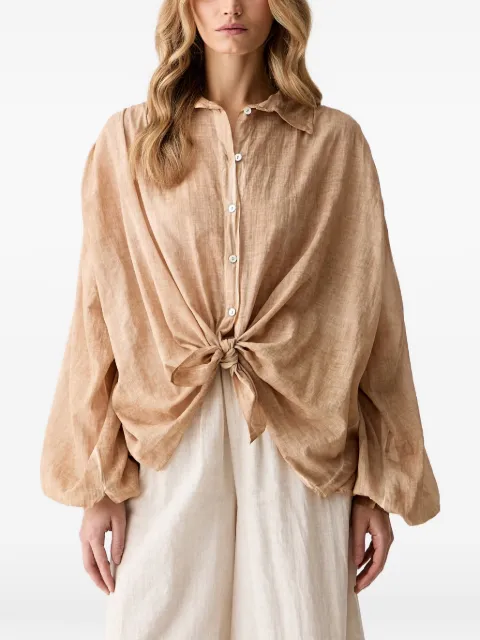 Haveone front-tie balloon-sleeve blouse Neutrals CFLQ131