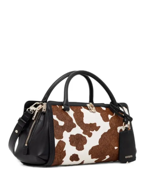 GUESS USA cow-print logo-plaque shoulder bag Brown HWRG9734060