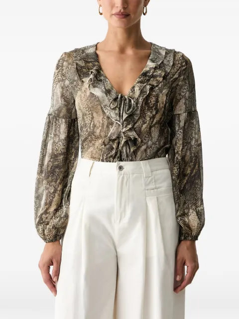 GUESS USA ruffled snake-print blouse Brown W6YH30W2951
