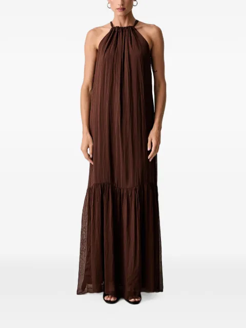 Haveone gathered-neck tiered maxi dress Brown AFFQ011