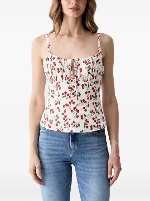 GUESS USA cherry-print gathered top White W6YH97W4497