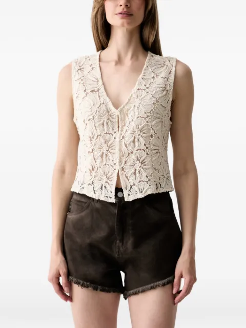 Haveone floral-lace V-neck top Neutrals LNOQ020