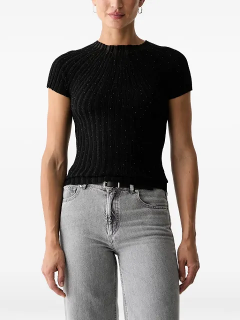 GUESS USA rhinestone-embellished ribbed-knit T-shirt Black W6YR31Z1023