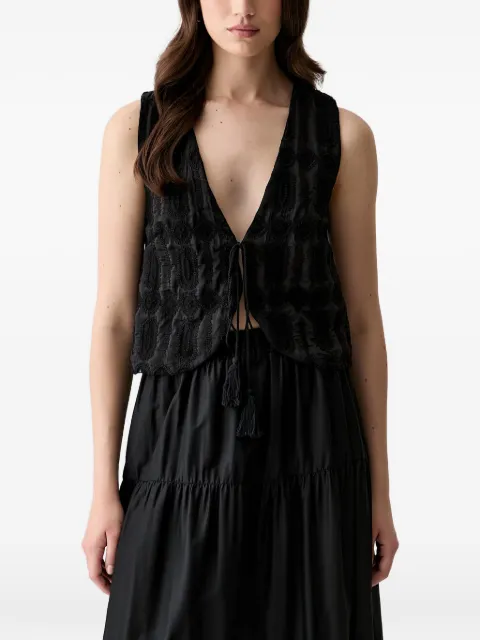 Haveone embroidered tie-fastening top Black LMAQ019