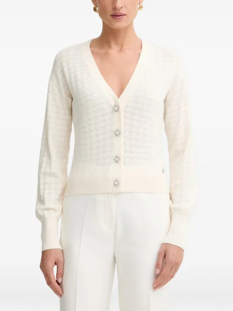 GUESS USA flower-button pointelle-knit cardigan Neutrals W6YR14Z0955