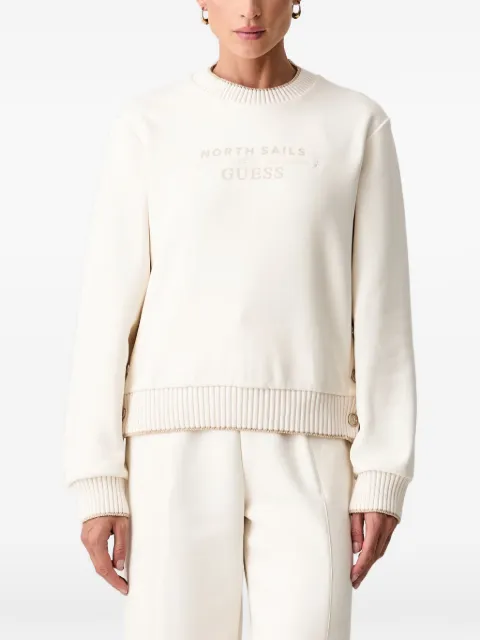 GUESS USA button-detail logo-print sweater Neutrals W6YQ23K5316
