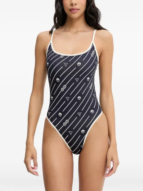 GUESS USA rope-print swimsuit Blue W6GZ07K3280