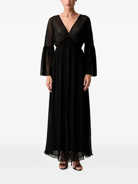 Haveone sheer-panel bell-sleeve maxi dress Black ACHQ016