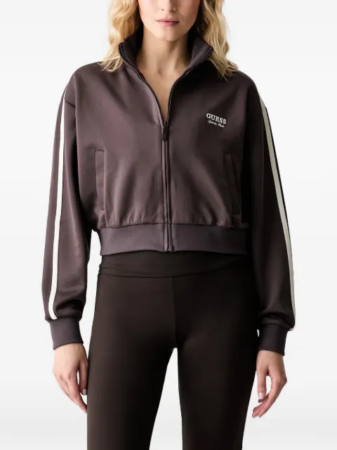 GUESS USA logo-embroidered side-stripe jacket Brown V6YQ07K4287
