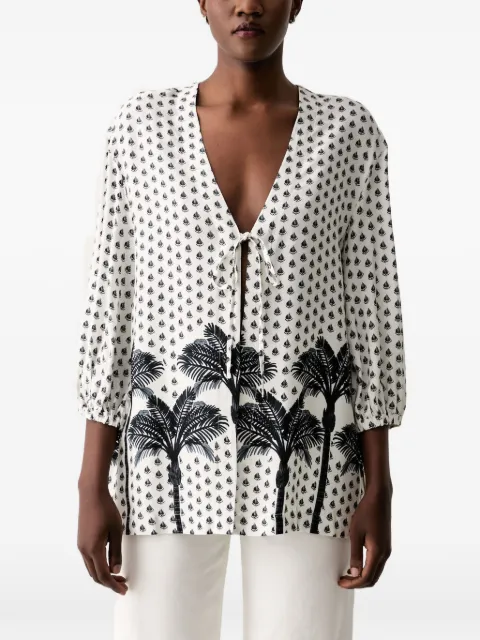 Marc O'Polo palm-print front-tie open tunic White 10226686