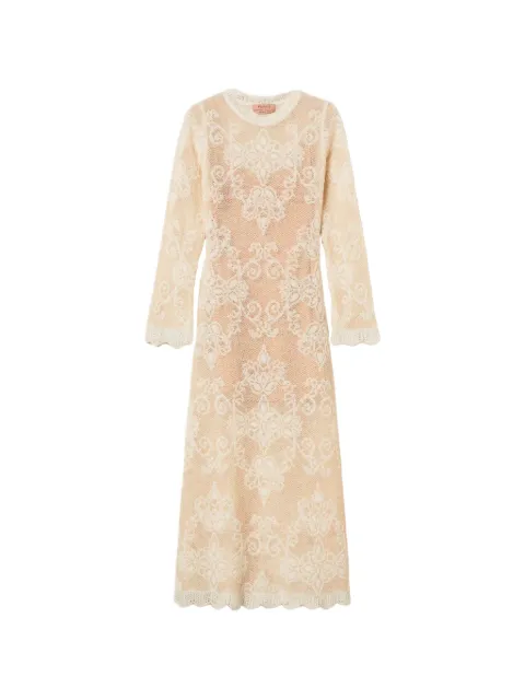 TWINSET lace-knit long-sleeve midi dress Neutrals 262TP3344