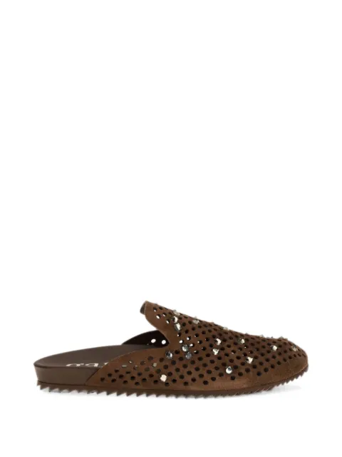 Pedro Garcia Braidy crystal-embellished perforated falt sandals Brown BRAIDY05
