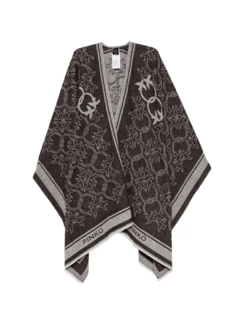 PINKO logo-jacquard fringed poncho Brown 105965A3EO