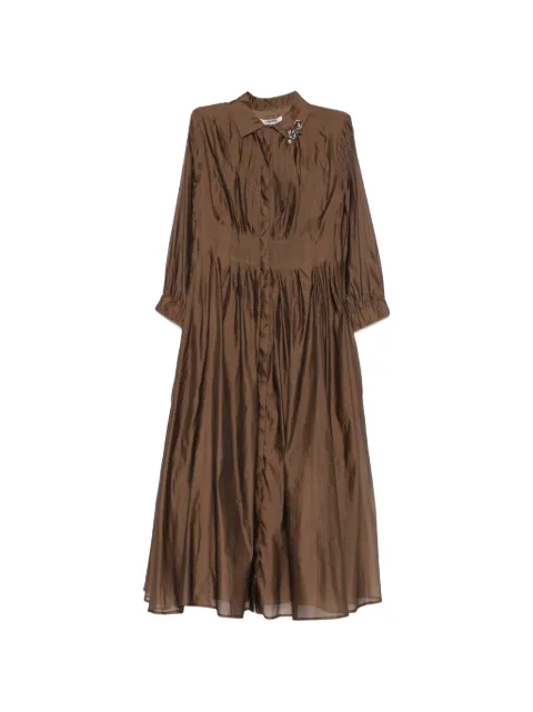 'S Max Mara pleated sheer-sleeves midi dress Brown 2629226152000