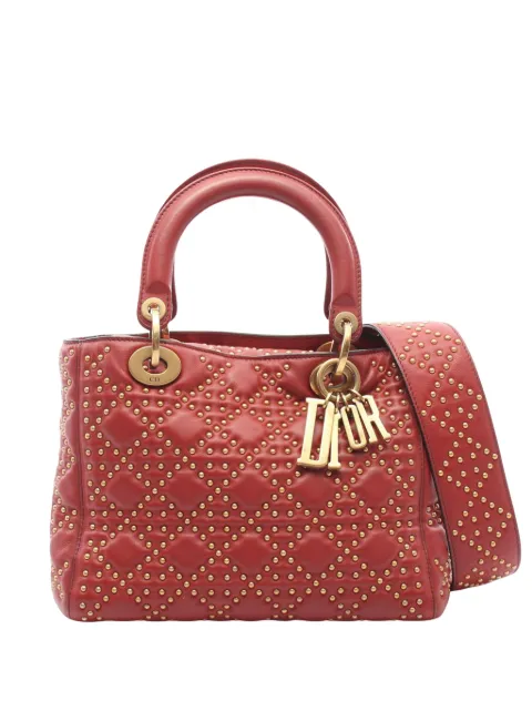 Christian Dior Pre-Owned 2010-2026 Medium Lambskin Cannage Studded Supple Lady Dior satchel Red Y2TZNQB352ZCQGAO