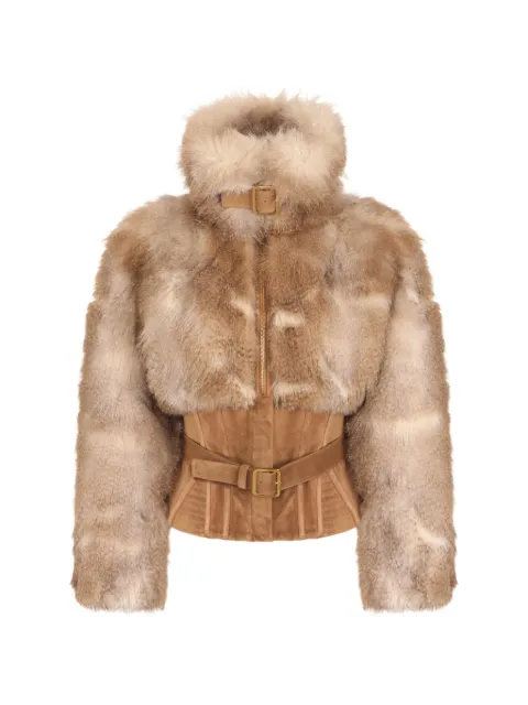 Elisabetta Franchi fur-effect bustier jacket Neutrals GB02A66E2