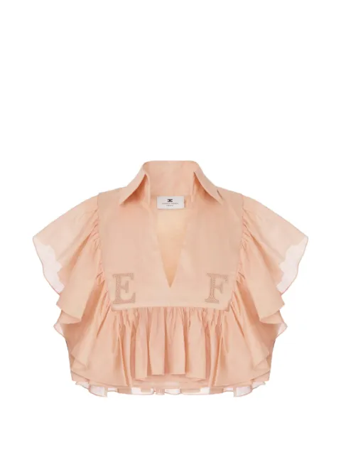 Elisabetta Franchi cotton voile shirt with flounce Pink CA18666E2