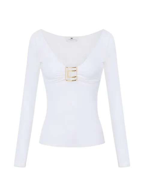 Elisabetta Franchi top in jersey fabric with jewel logo detail White MD00567E2