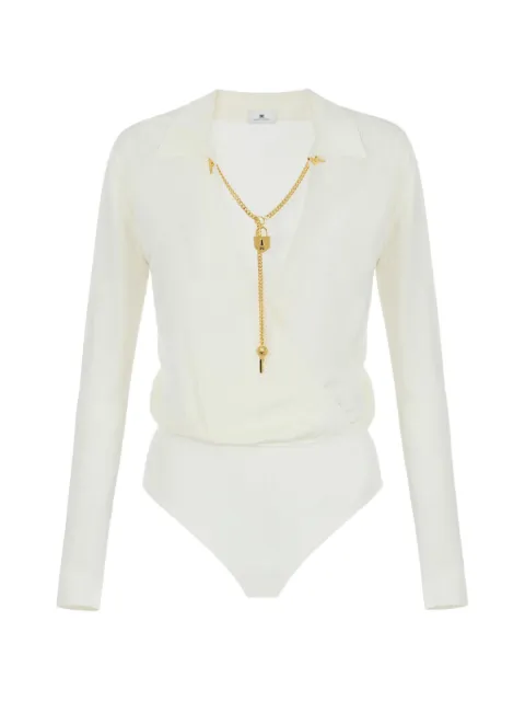 Elisabetta Franchi chain-link wrap bodysuit White BK03S66E2