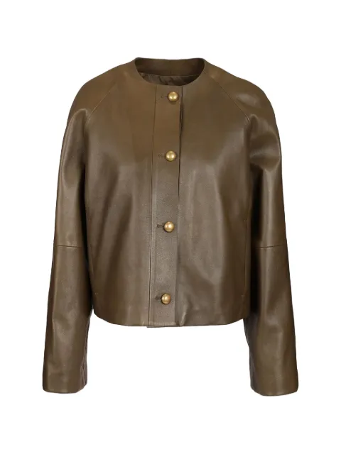 Max Mara round-neck leather jacket Green 2621446011600