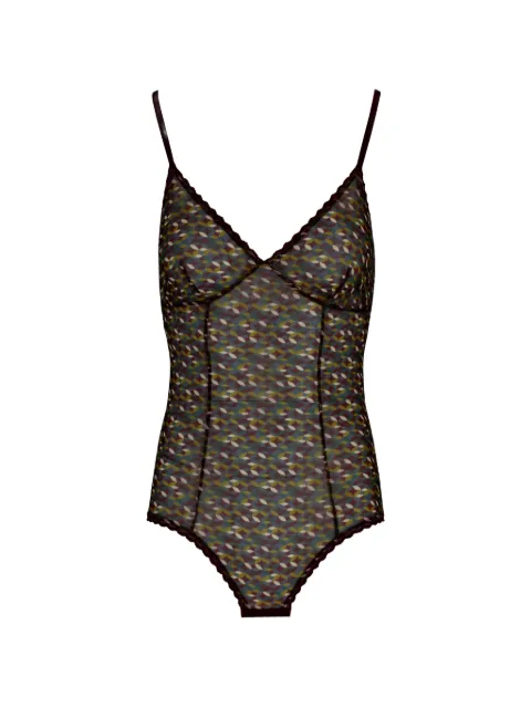 Laura Urbinati geometric-print tulle bodysuit Purple I4LUDB01