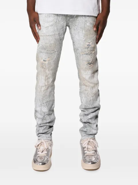 Purple Brand distressed snake-print jeans Grey P001SJML326LTINDIGO