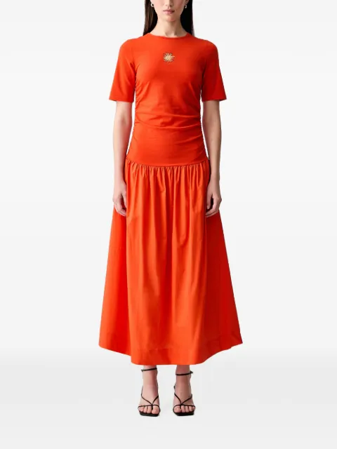 NEVER FULLY DRESSED sun-embroidered ruched maxi dress Orange NFDDR3336
