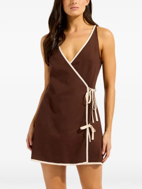 Seafolly contrast-trim wrap mini dress Brown 55665DR