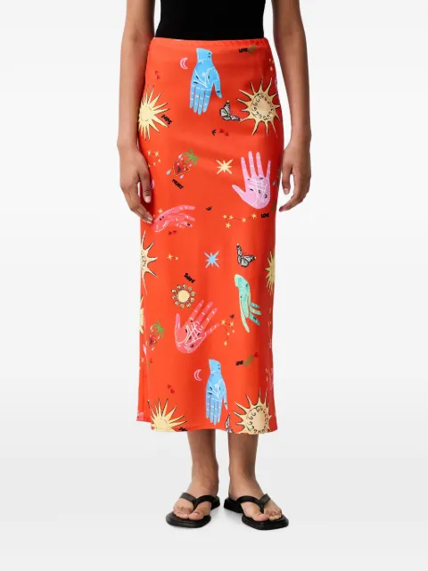 NEVER FULLY DRESSED Celestial Dorris graphic-print midi skirt Red NFDSK818