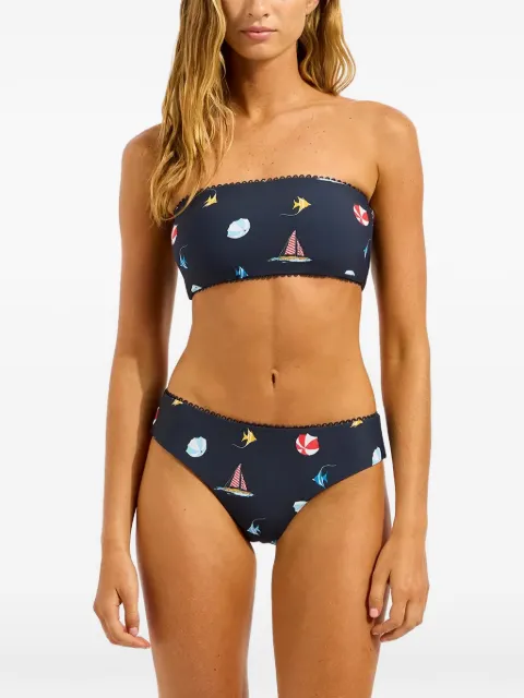 Seafolly Beachclub retro graphic-print bandeau bottom Blue 40633303