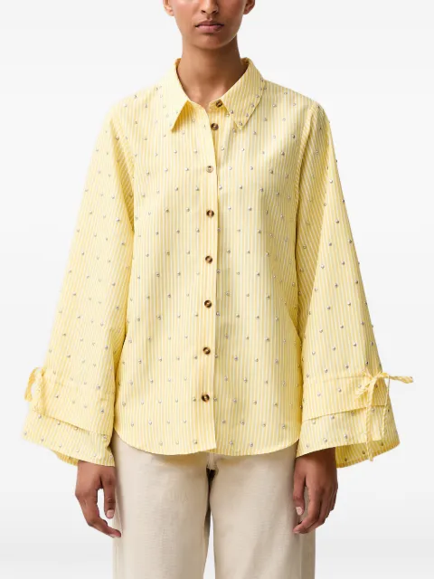NEVER FULLY DRESSED stud-embellished striped shirt Yellow NFDTO3443