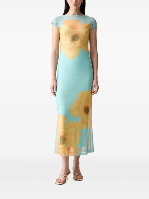 NEVER FULLY DRESSED floral-print mesh midi dress Blue NFDDR3450