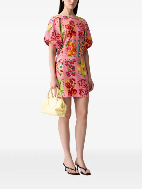 NEVER FULLY DRESSED fruit-print puff-sleeve cotton midi dress Pink NFDDR3393