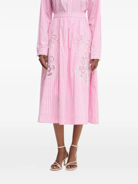 Morgan striped broderie-anglaise midi skirt Pink 261JOVEN