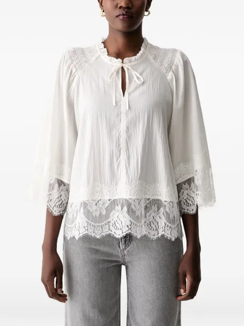 Mos Mosh MMeisa lace-trim smocked-detail blouse White 179660