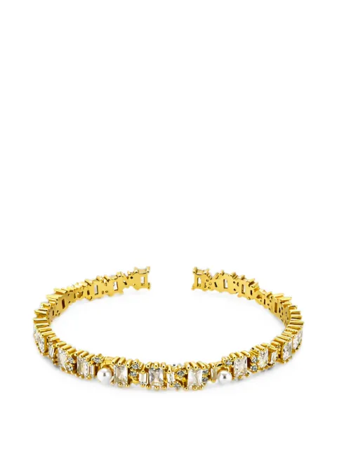 Velora Vie baguette-cut zircon pearl cuff bracelet Gold 86218
