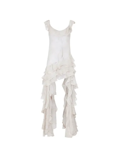 Elisabetta Franchi dress in georgette-fabric with feather-print Neutrals AB01967E2