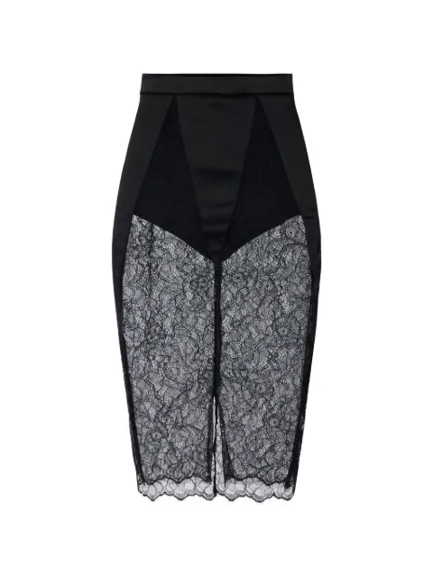 Elisabetta Franchi lace-panelled satin-finish midi pencil skirt Black GO21266E2