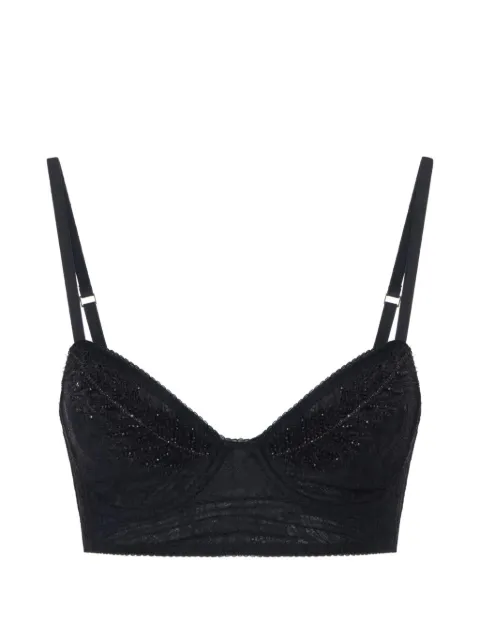 Elisabetta Franchi bra in lace fabric with embroidered feathers Black RG00667E2