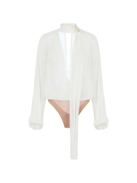 Elisabetta Franchi bodysuit in crepon fabric with sash White CB00566E2