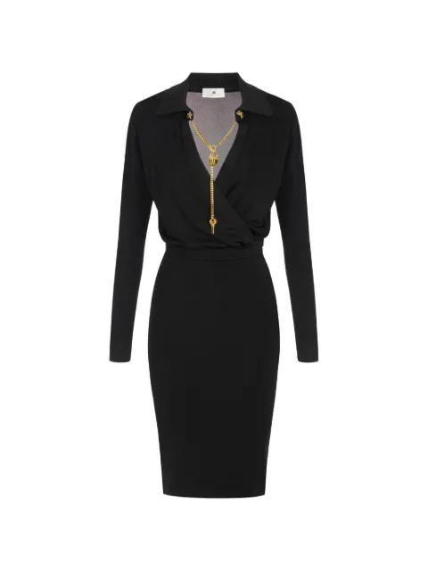 Elisabetta Franchi chain-detail wrap-front midi dress Black AM19S66E2